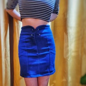 NWOT Blue Blush Small Stretch Denim Royal Blue High Waisted Corset Laced Skirt